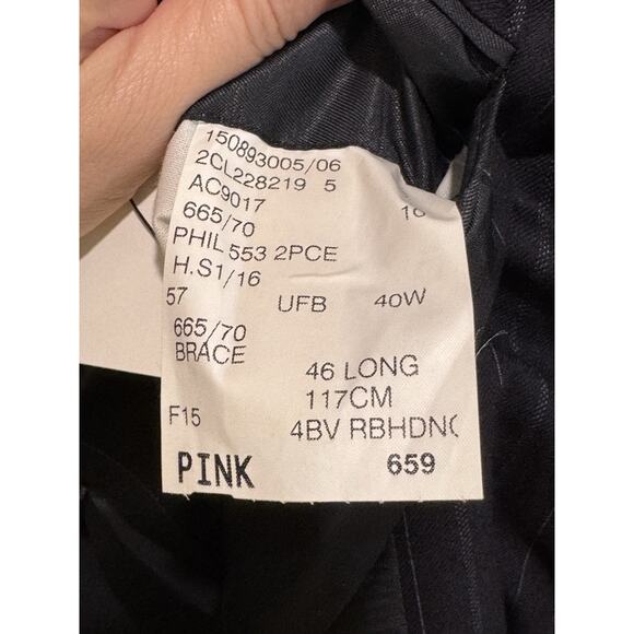 Ralph Lauren Purple Label Men's Navy Blue Pin Broken Chalk Stripe Wool Suit 46L - Picture 16 of 16